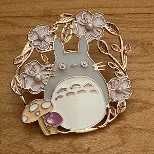 Cute Totoro Enamel Pin with Floral Design